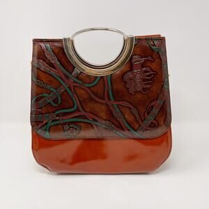 Talja Genuine Leather Handcrafted Italian Embossed Horse Pattern Bag Tan Brown